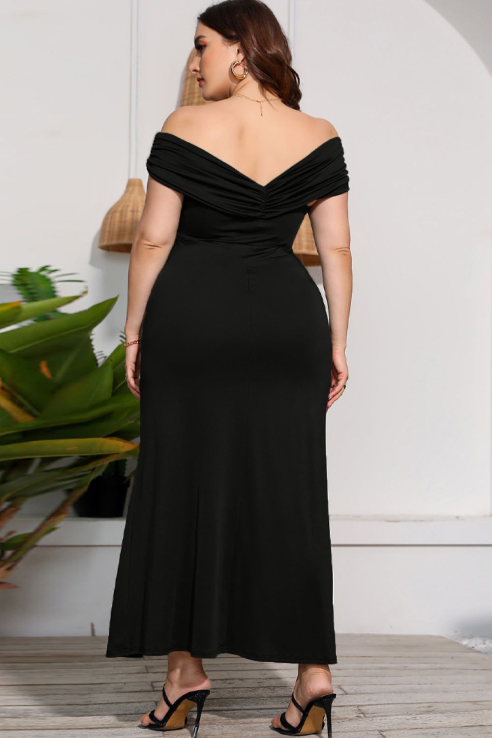 Stunning Plus Size Crossover Off-Shoulder Split Bodycon Dress