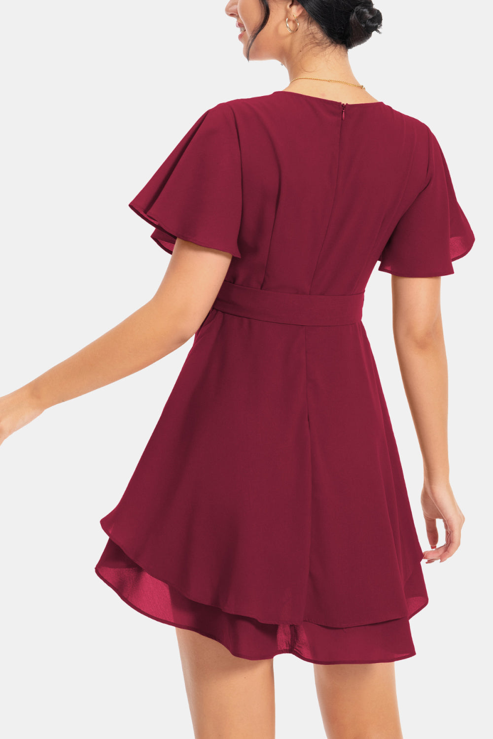 Stunning Surplice Neck Flutter Sleeve Midi Dress