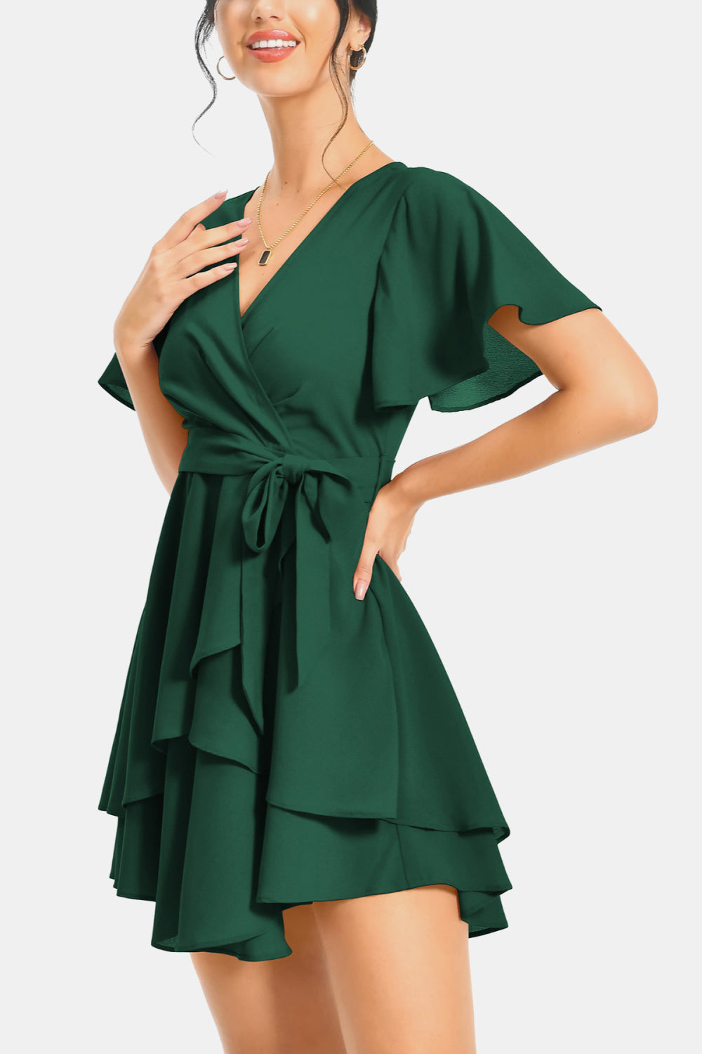 Stunning Surplice Neck Flutter Sleeve Midi Dress