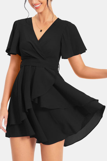 Stunning Surplice Neck Flutter Sleeve Midi Dress