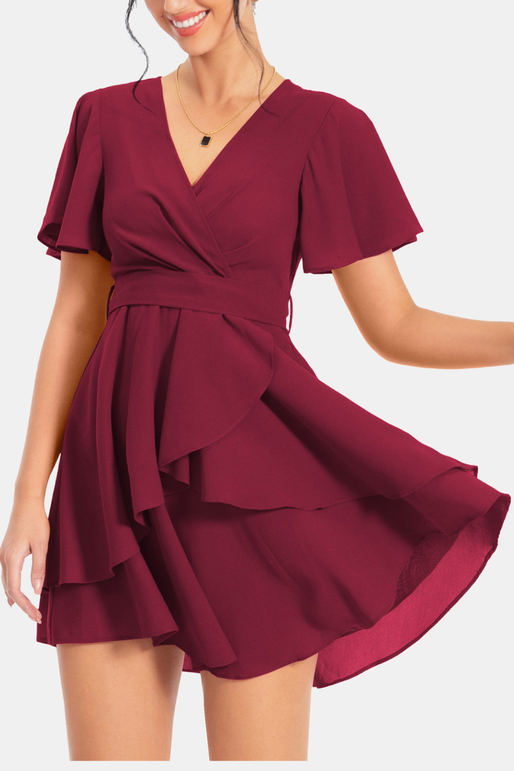 Stunning Surplice Neck Flutter Sleeve Midi Dress