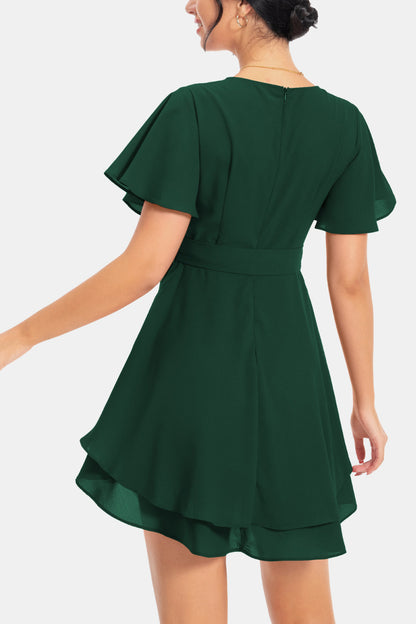 Stunning Surplice Neck Flutter Sleeve Midi Dress