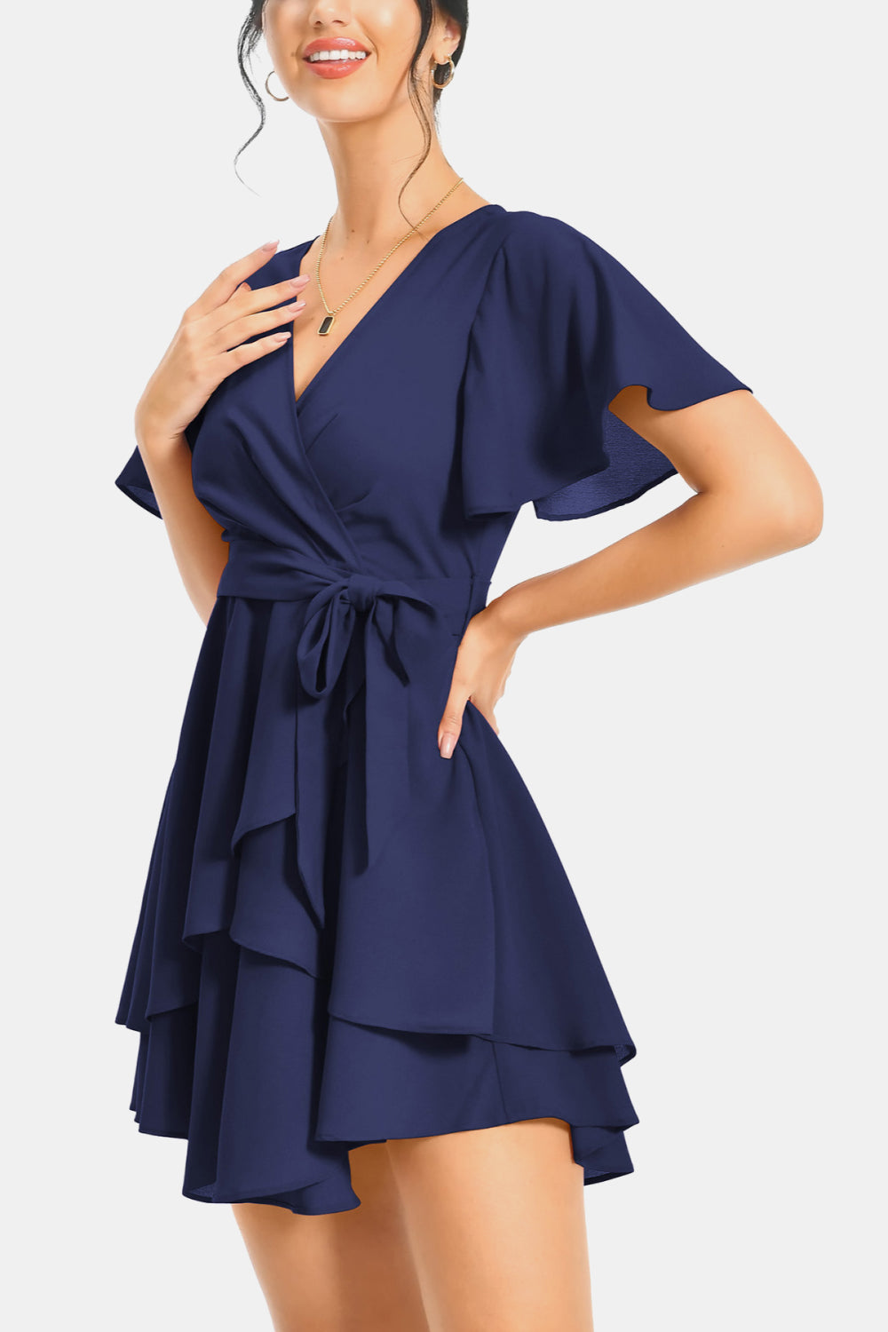 Stunning Surplice Neck Flutter Sleeve Midi Dress