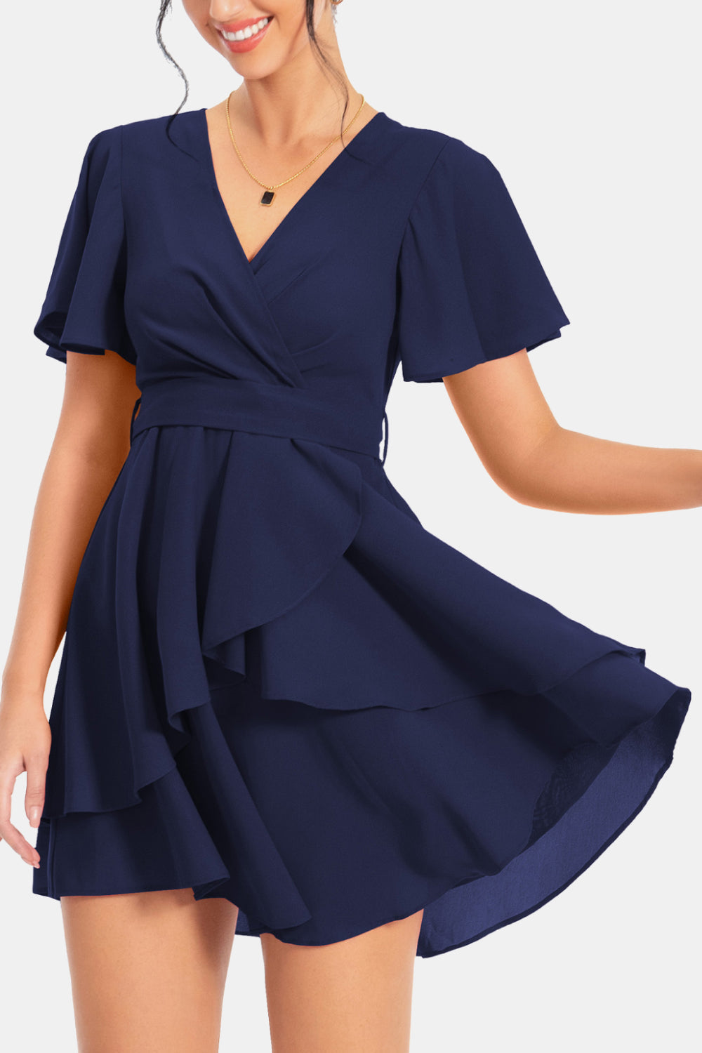 Stunning Surplice Neck Flutter Sleeve Midi Dress