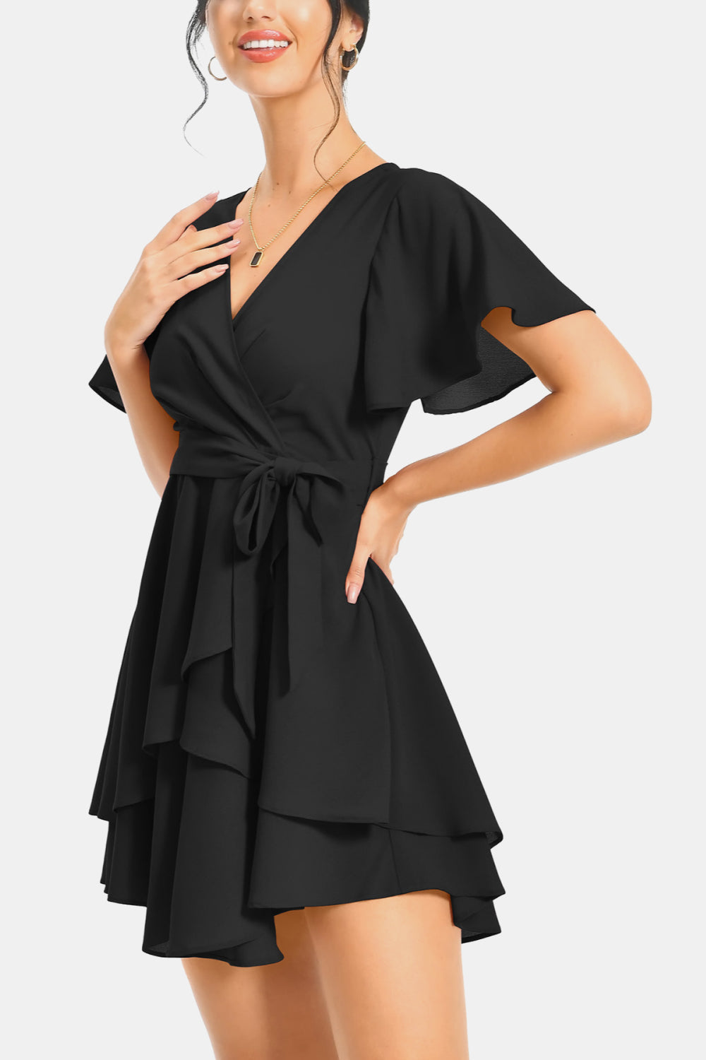 Stunning Surplice Neck Flutter Sleeve Midi Dress