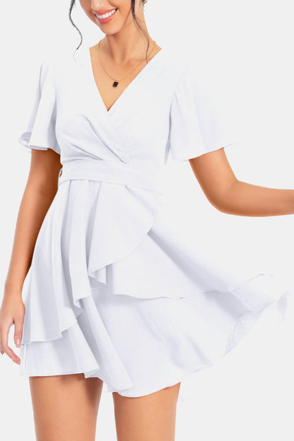 Stunning Surplice Neck Flutter Sleeve Midi Dress