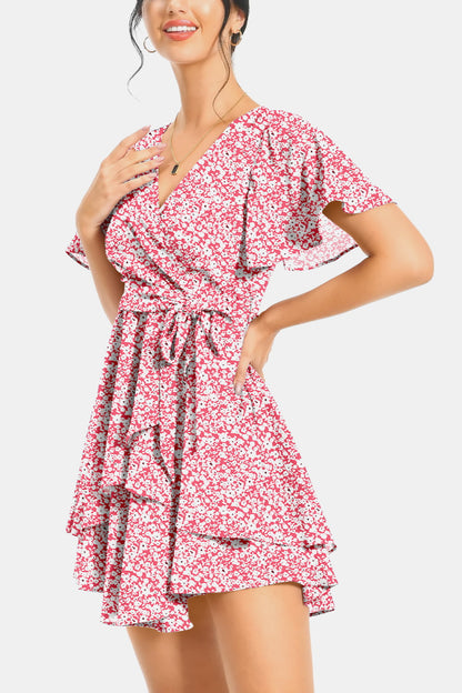 Stunning Surplice Neck Flutter Sleeve Midi Dress