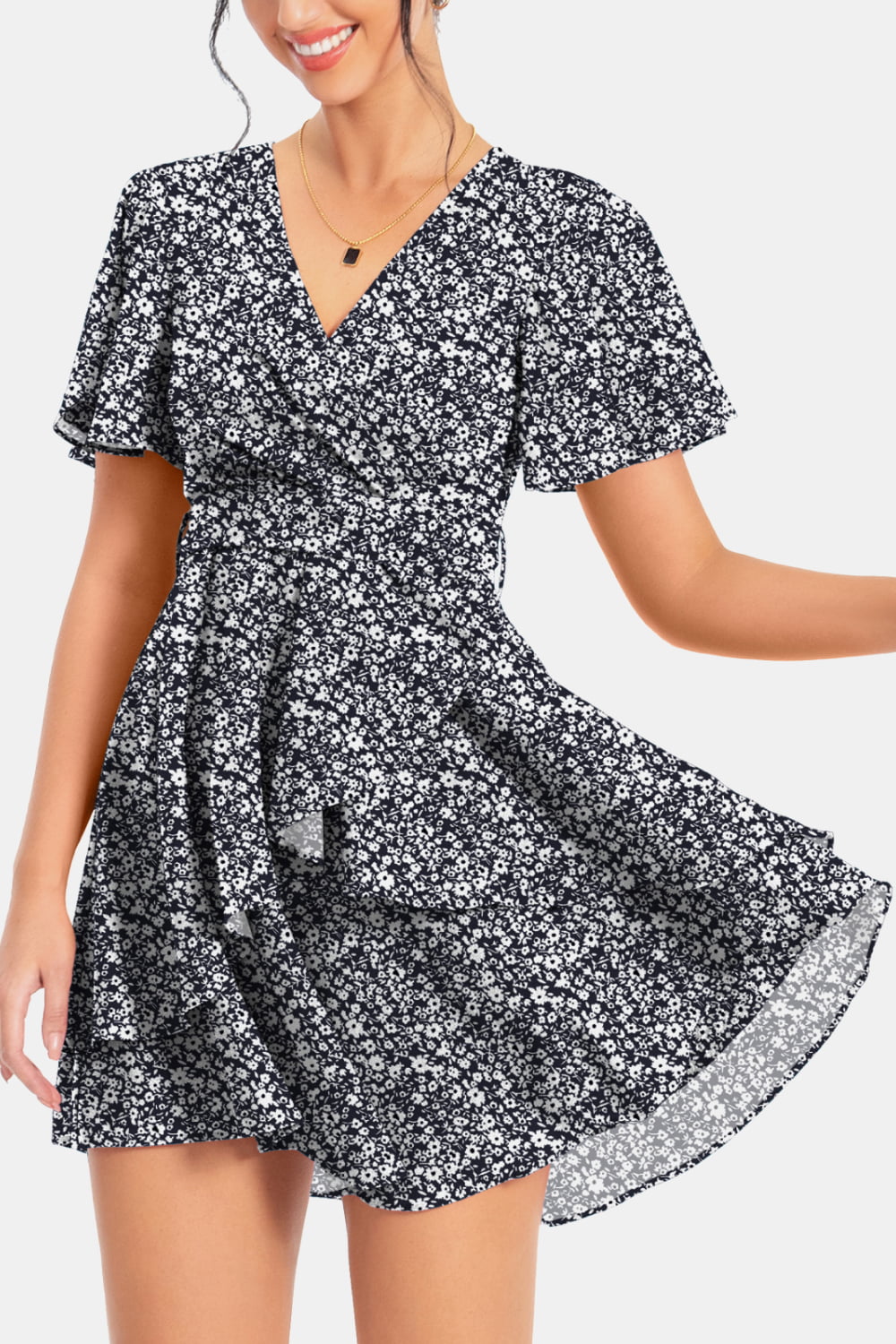 Stunning Surplice Neck Flutter Sleeve Midi Dress