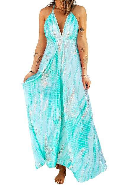 Stunning Tie-Dye Halter Neck Maxi Dress