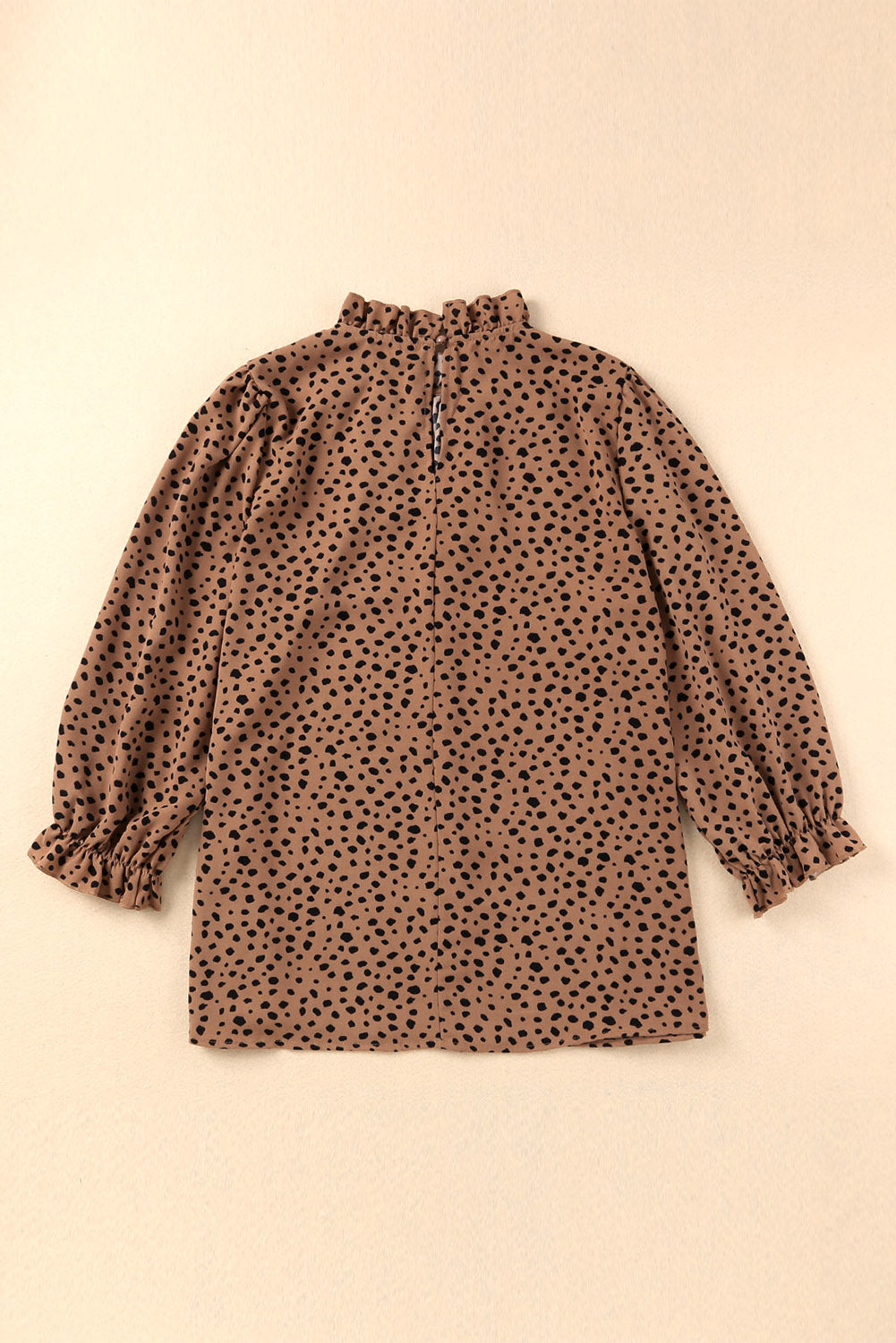 Stylish Animal Print Top with Ruffled Collar and Flouncy Sleeves