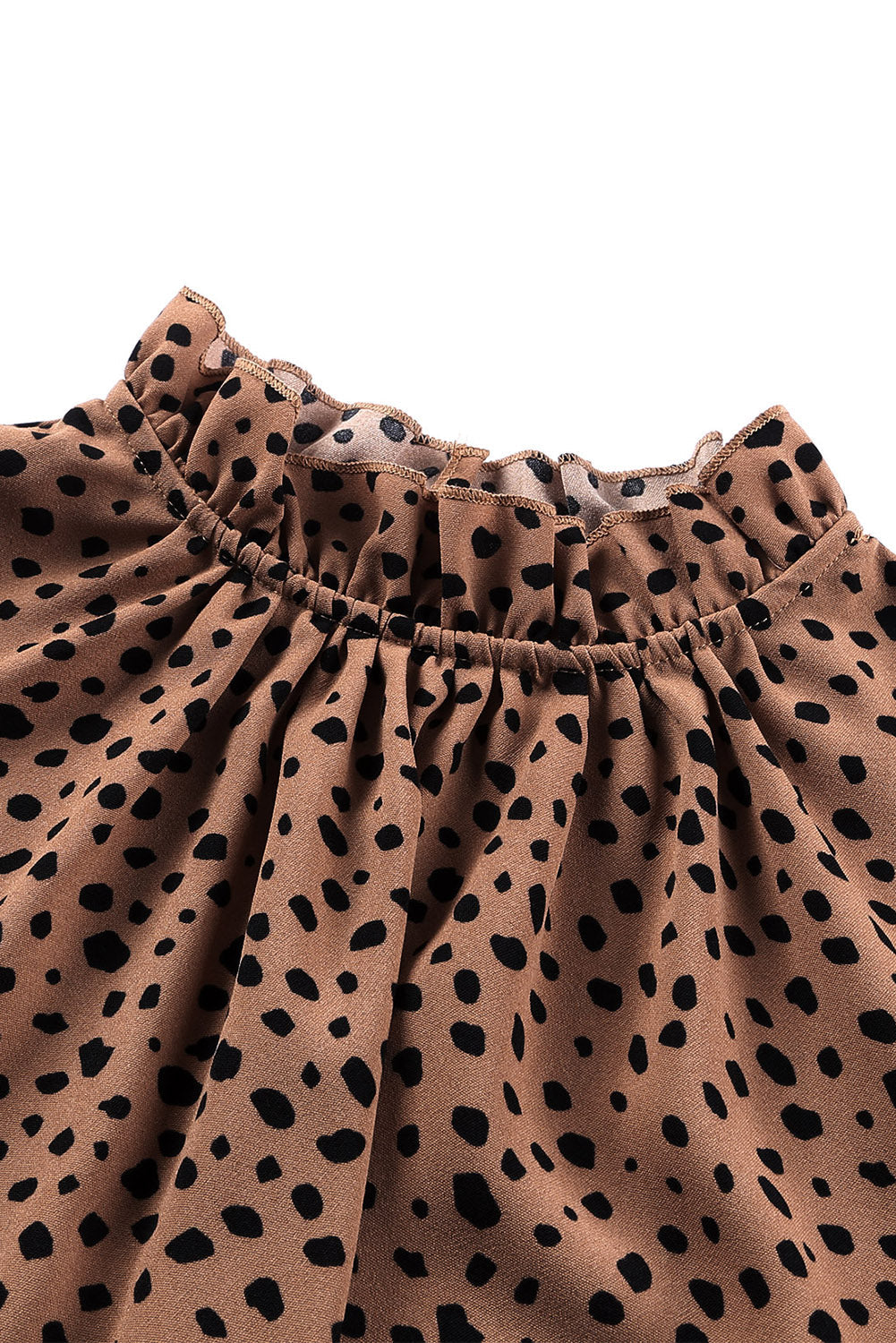 Stylish Animal Print Top with Ruffled Collar and Flouncy Sleeves