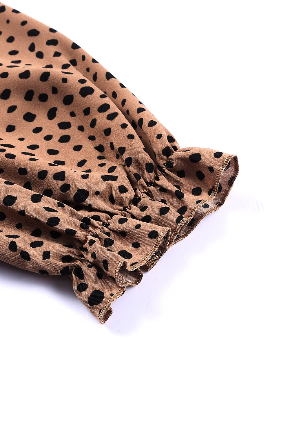 Stylish Animal Print Top with Ruffled Collar and Flouncy Sleeves