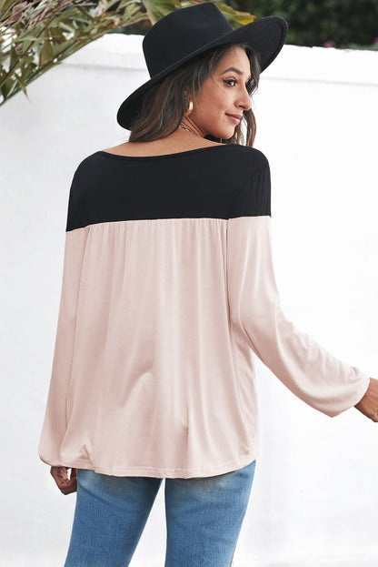 Stylish Contrast Balloon Sleeve Blouse for Women