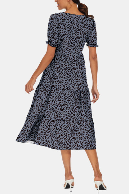 Stylish Round Neck Flounce Sleeve Midi Dress