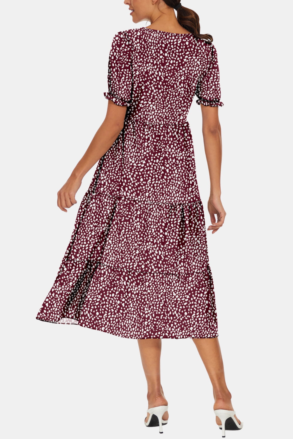 Stylish Round Neck Flounce Sleeve Midi Dress