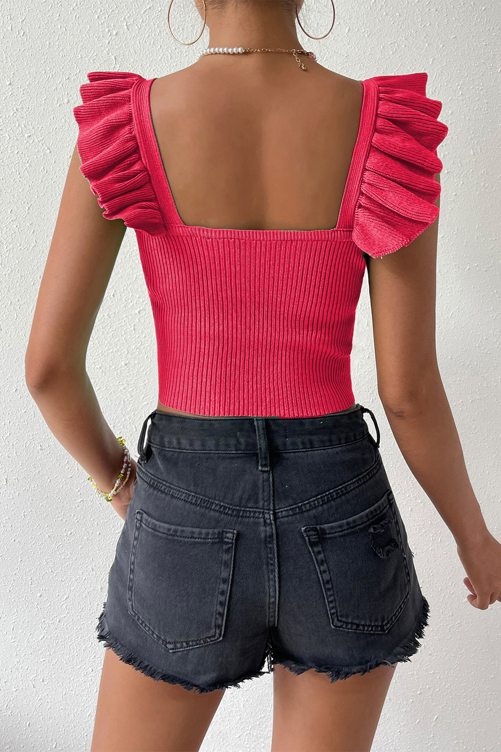 Stylish Square Neck Tie Front Knit Top