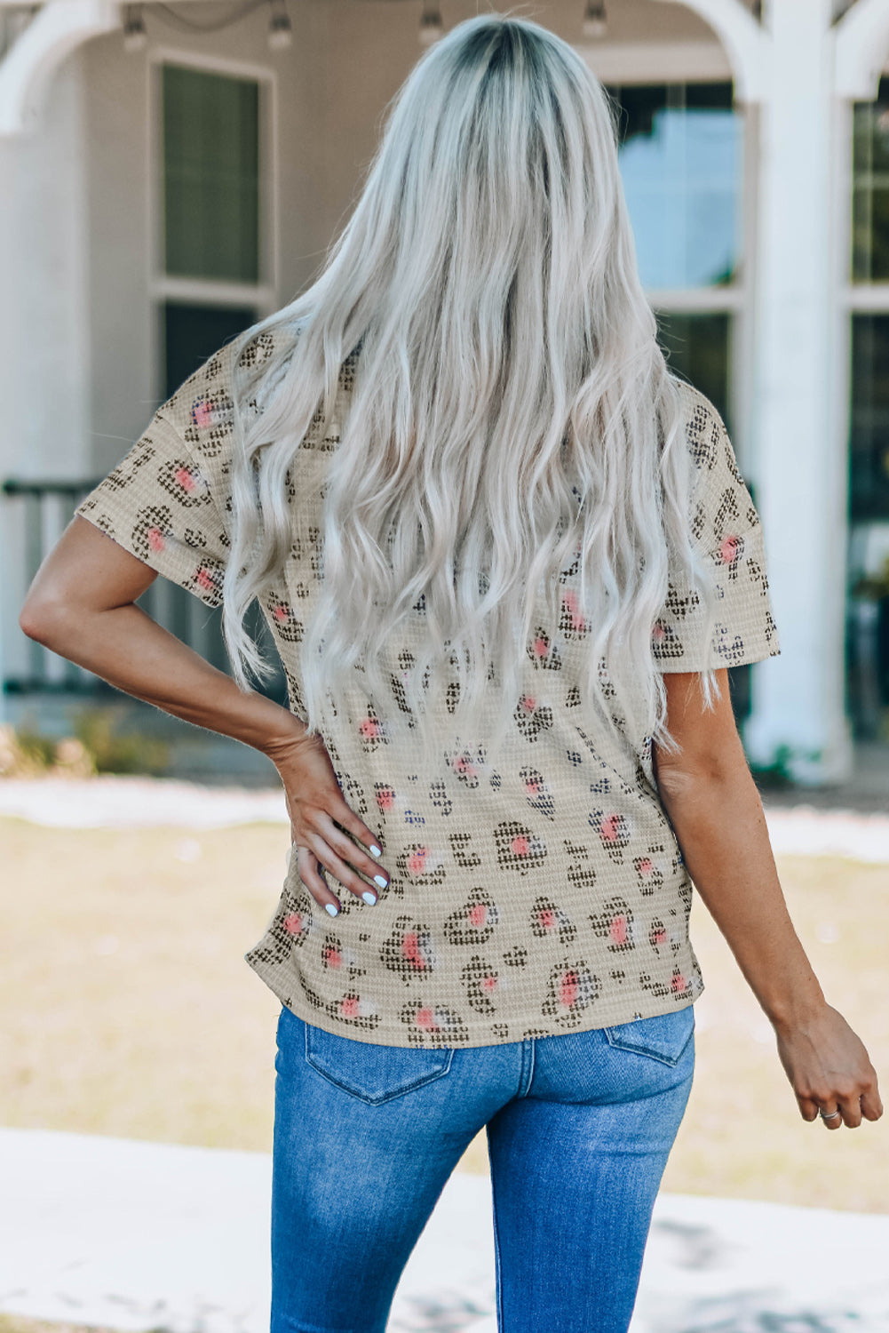 Stylish and Versatile Animal Print Waffle Knit Tee