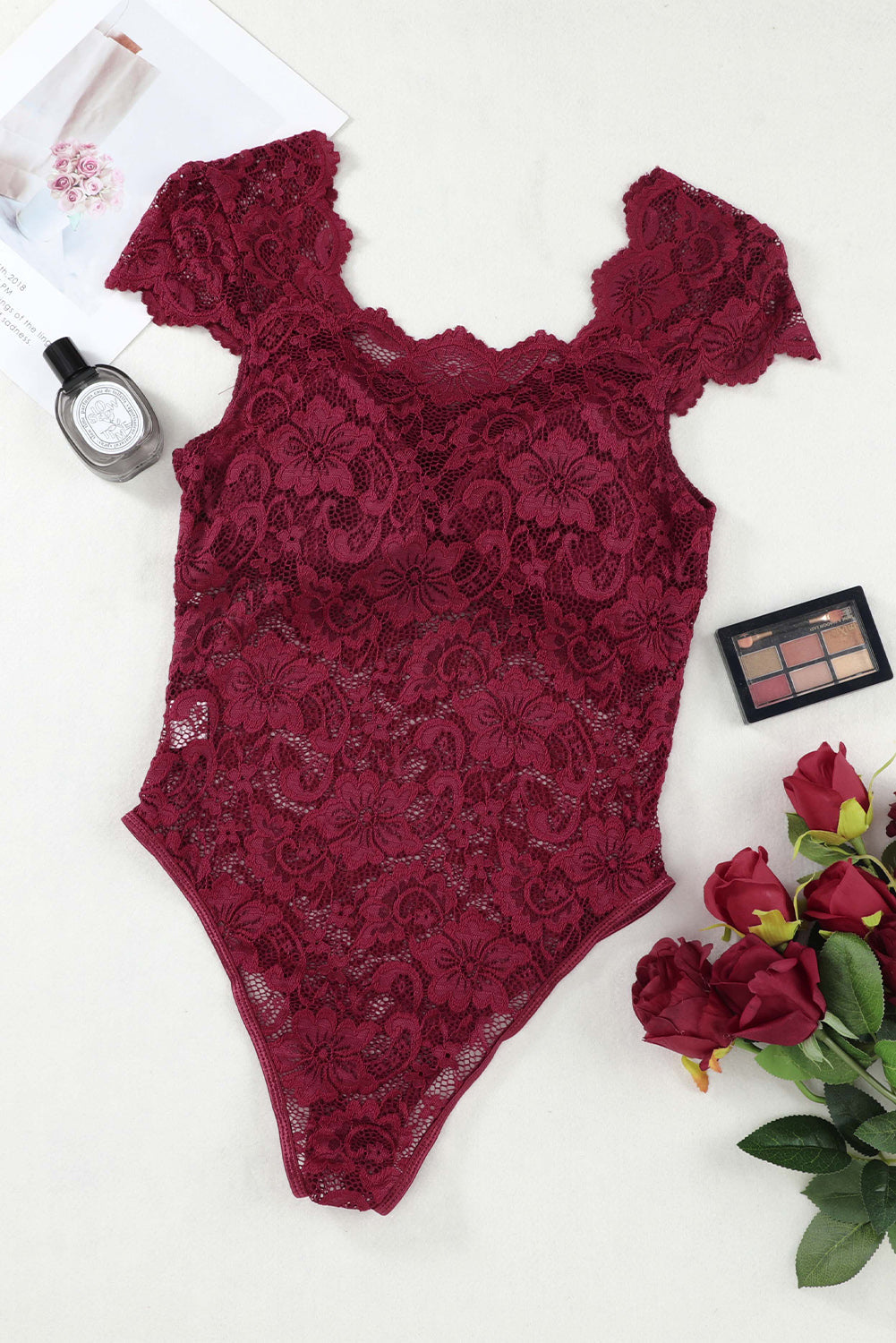 Sweetheart Neck Ruched Lace Bodysuit