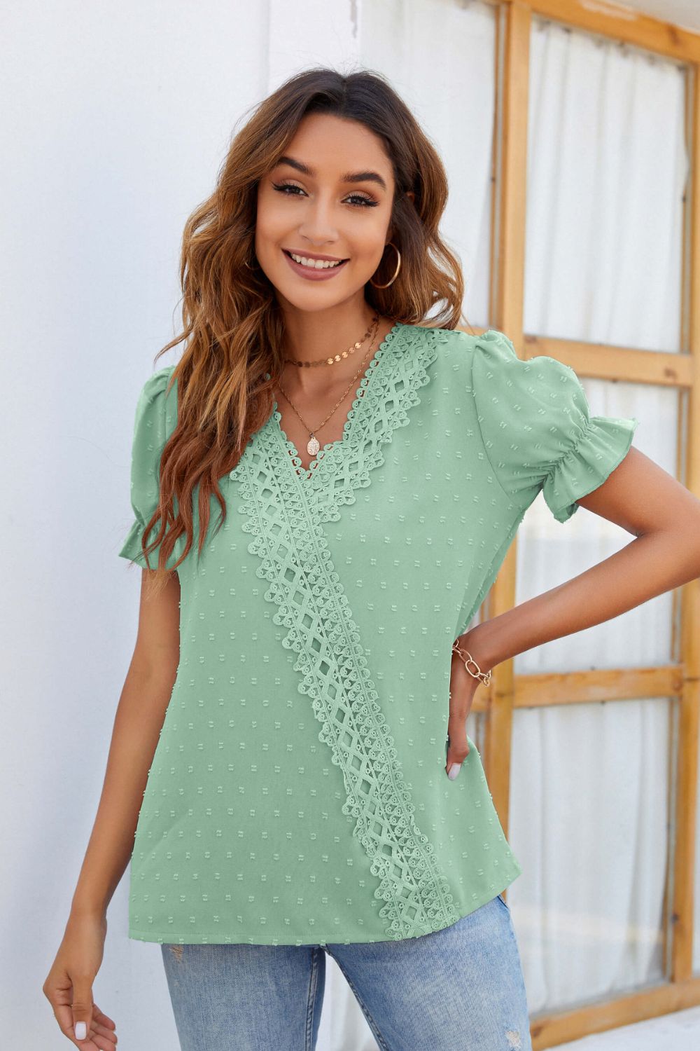 Swiss Dot Flounce Lace Blouse