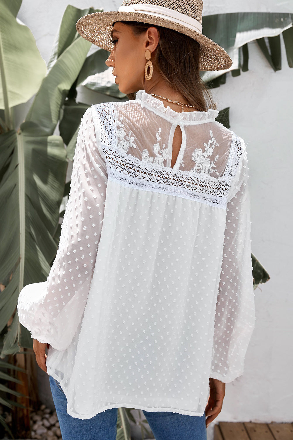 Swiss Dot Keyhole Blouse