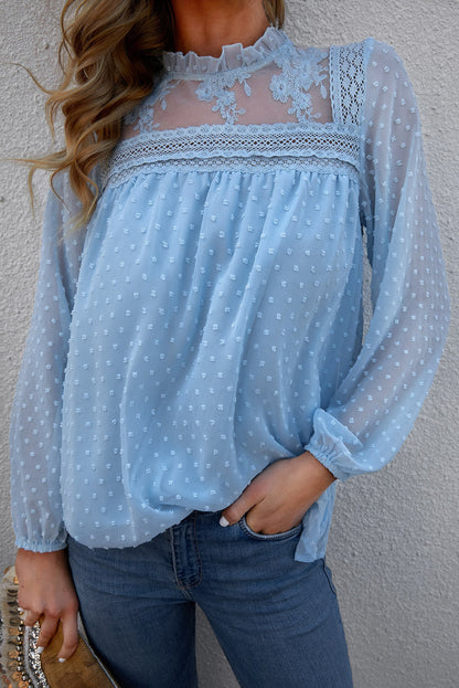 Swiss Dot Keyhole Blouse Sky Blue