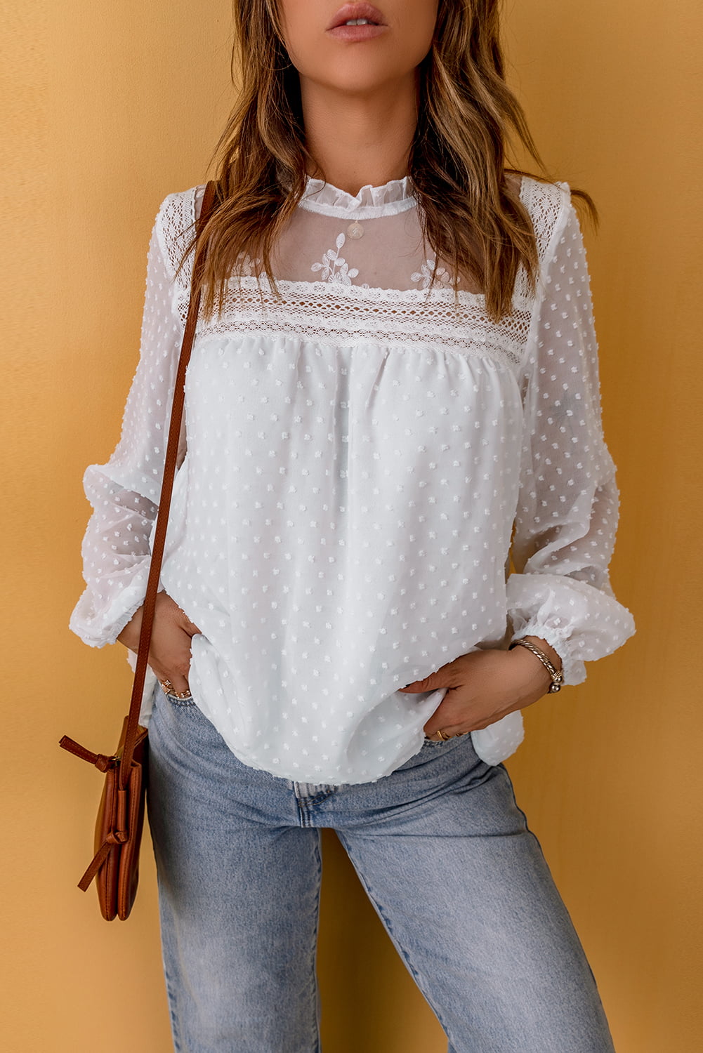 Swiss Dot Keyhole Blouse White