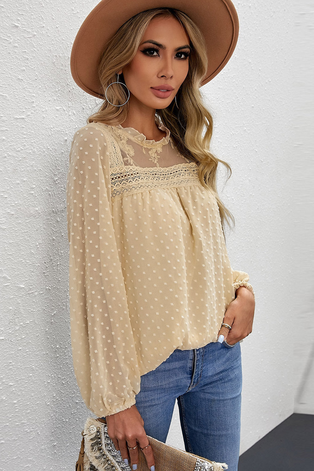 Swiss Dot Keyhole Blouse