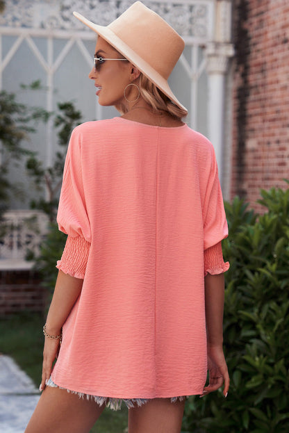 Textured Dolman Blouse with Round Neck