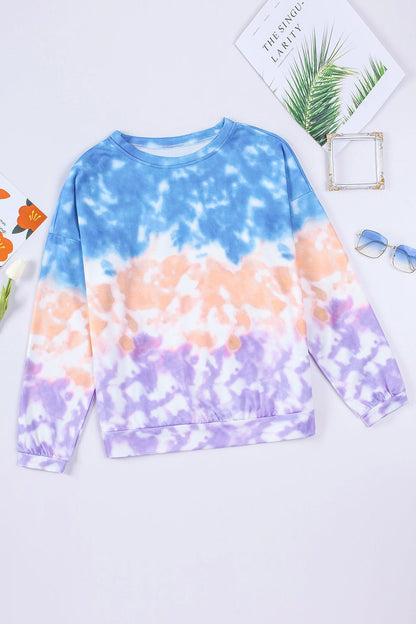 Tie-Dye Drop Shoulder Sweatshirt Purple Orange Blue