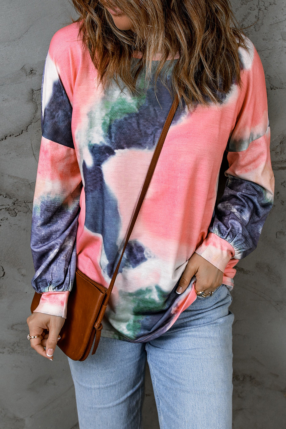 Tie-Dye Drop-Shouldered Round-Neck Top