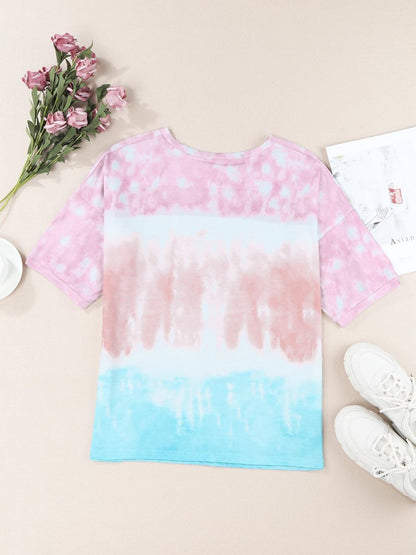 Tie-Dye Lace-Trim Round-Neck Top