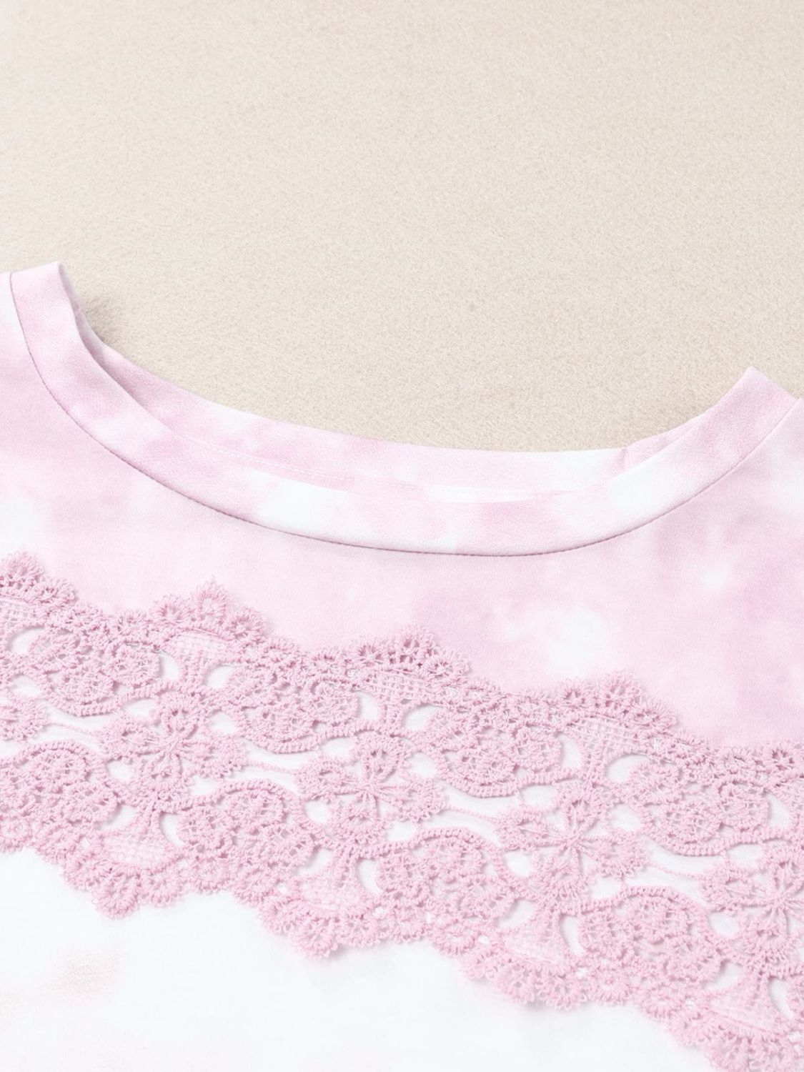 Tie-Dye Lace-Trim Round-Neck Top