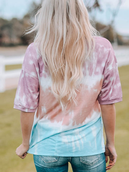 Tie-Dye Lace-Trim Round-Neck Top