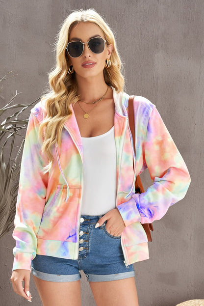 Tie-Dye Zip Up Jacket Peach