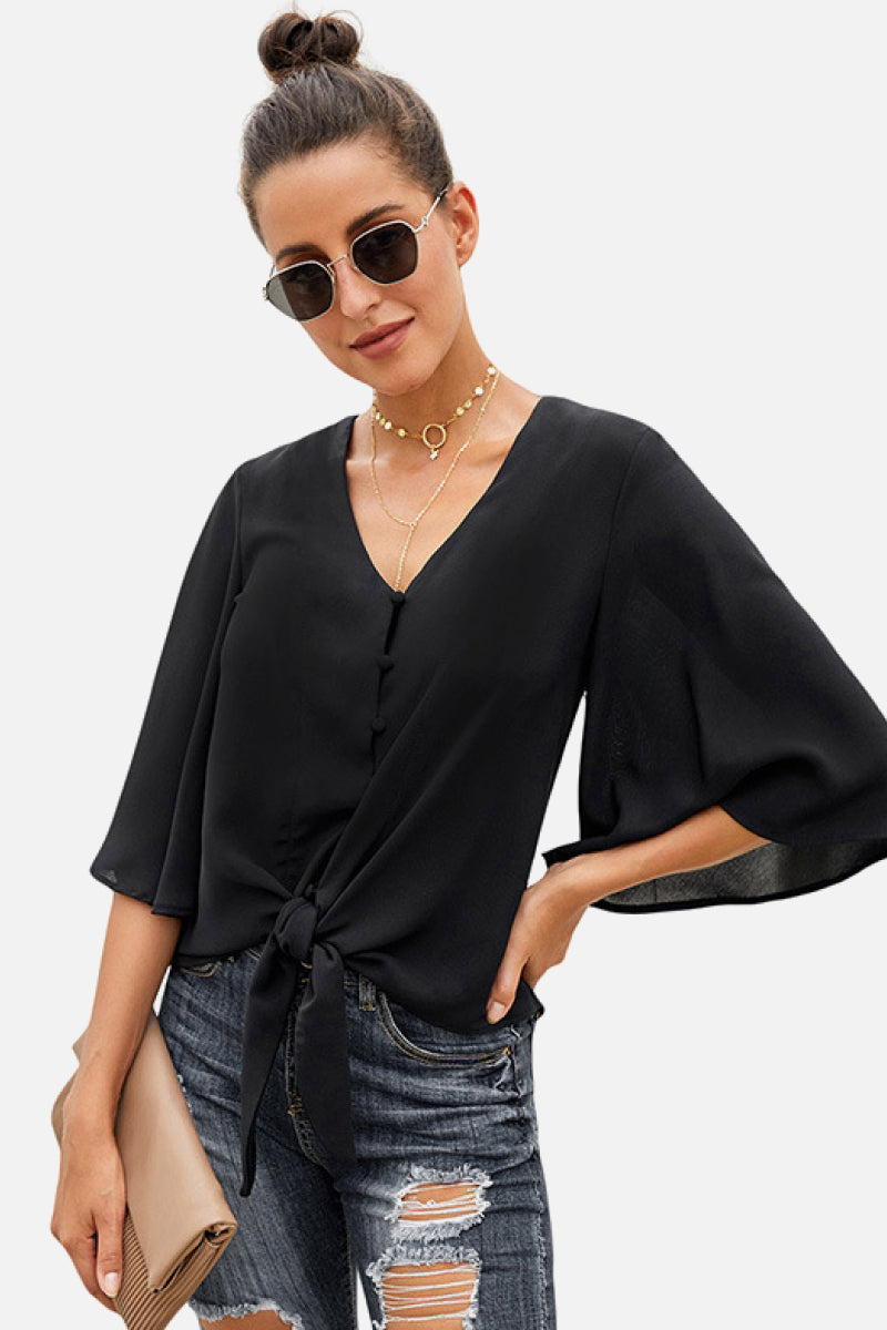 Tie-Front Top Black