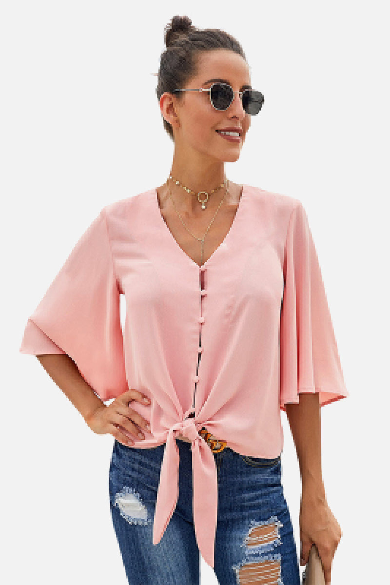 Tie-Front Top Pink