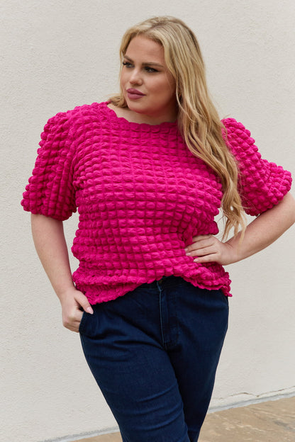 Trendy Full Size Puff Sleeve Top with Bubble Textured Detail