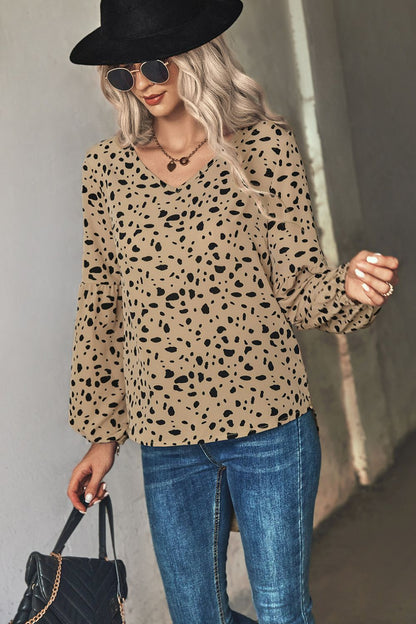 Trendy Leopard Print V-Neck High-Low Blouse