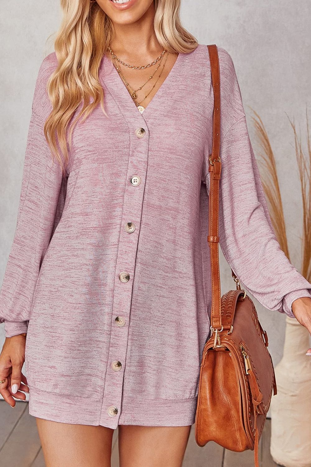 V-Neck Long Sleeve Buttoned Cardigan for Women