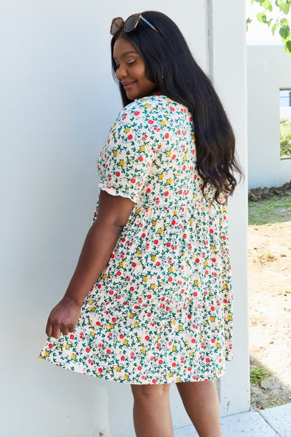 V-Neck Ruffle Sleeve Floral Midi Dress