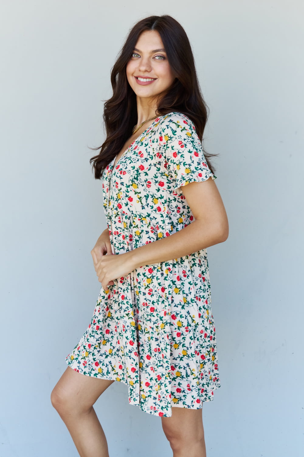 V-Neck Ruffle Sleeve Floral Midi Dress