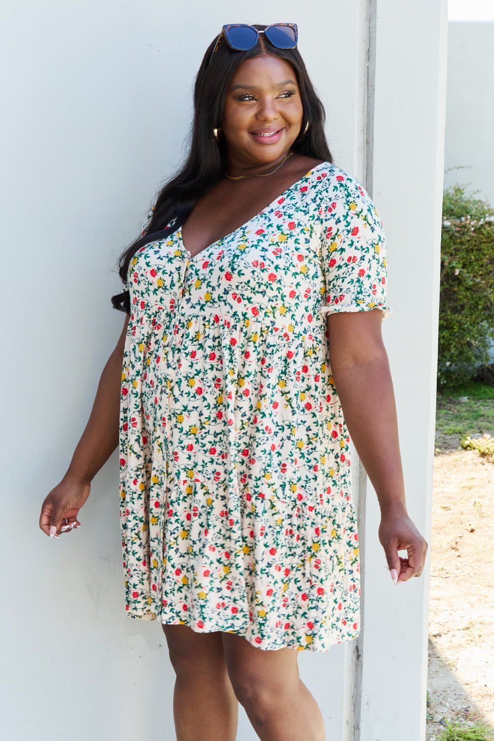 V-Neck Ruffle Sleeve Floral Midi Dress