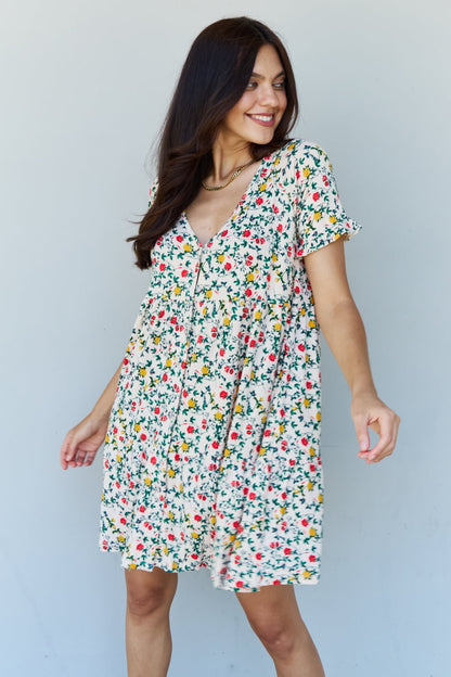 V-Neck Ruffle Sleeve Floral Midi Dress