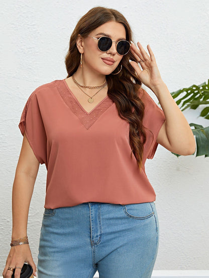 V-Neck Short Sleeve Blouse Burnt Coral