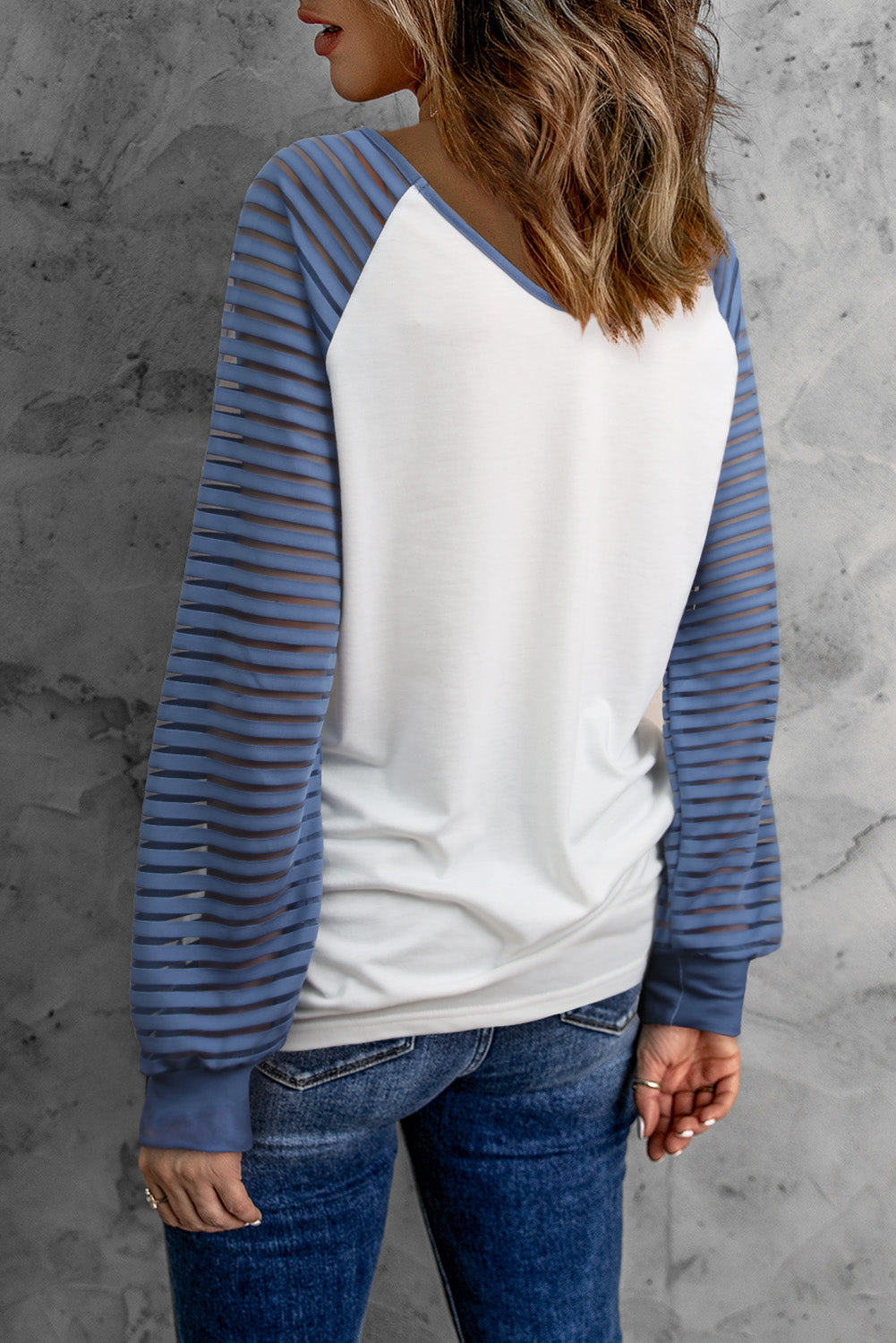 Versatile Contrast Sheer Striped V-Neck Top for Women