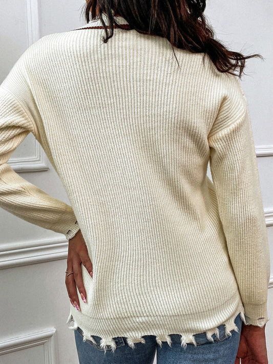 Women's Casual Pullover Loose Knit Sweater White
