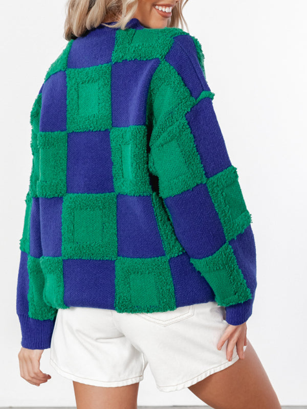 Women's Checkerboard Colorblock Sweater