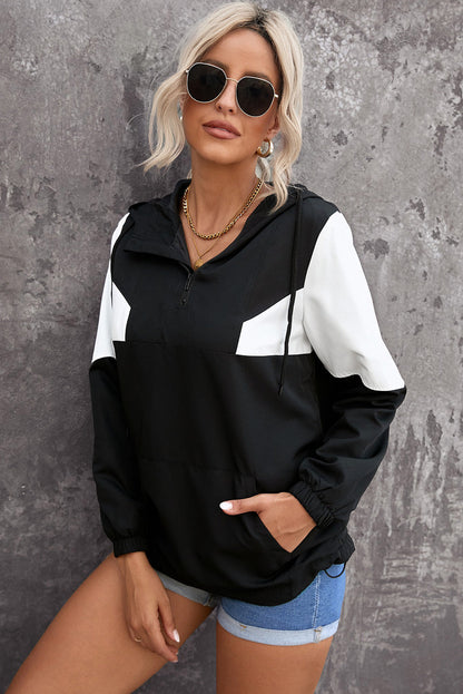 Women's Color Block Hoodie with Quarter-Zip Closure