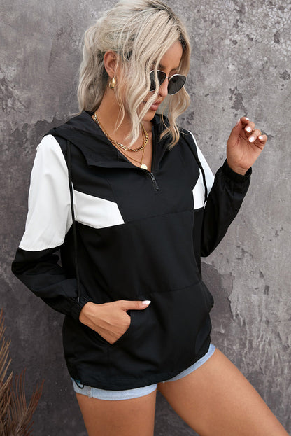 Women's Color Block Hoodie with Quarter-Zip Closure