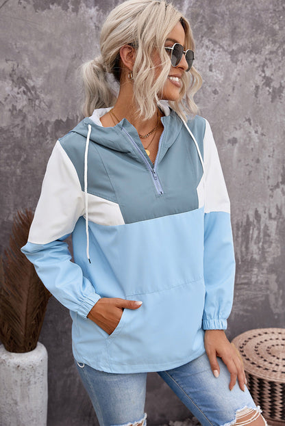 Women's Color Block Hoodie with Quarter-Zip Closure